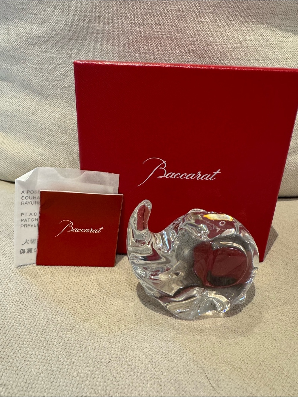 Baccarat Clear Crystal Elephant with Red Accent